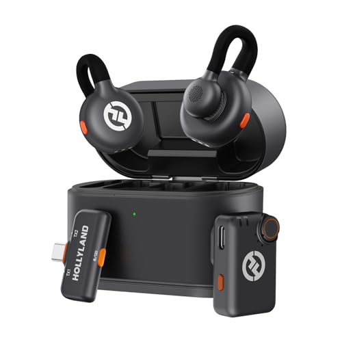 Hollyland Lark M2S Mini Combo (Kamera RX+Type-C RX) Kabelloses Mikrofon für Kamera/iPhone/Android/Laptop, 7 g leicht, Titan-Clip, 300 m Reichweite, Content Creators, Online-Unterricht, Streaming von HollyView