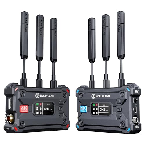 Hollyland Pyro S Video Funkstrecke Wireless SDI HDMI 4K30/1080p60, 400m Reichweite 50ms Latenz, bis zu 4 Empfänger, Auto Dual-Band-Hopping Smart Channel Scan, UVC-Live-Stream APP Überwachbar (1TX+1RX) von HollyView