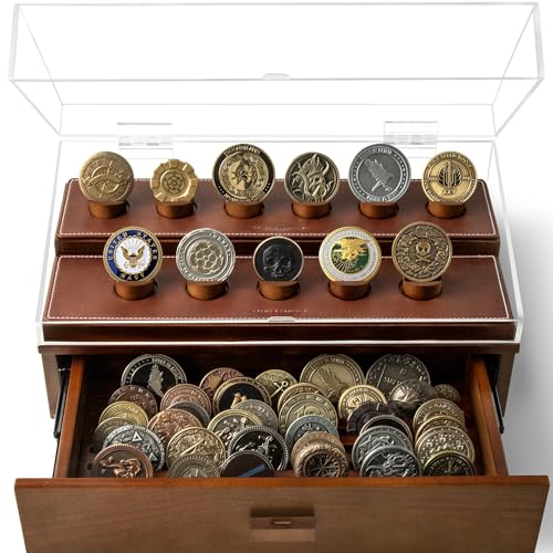 The Premium Holz Herausforderung Münze Vitrine - Speichern Sie bis zu 45 Münzen mit der Truhe - Militärische Münzvitrine und hölzerne Herausforderung Münze Halter - Inklusive lebenslanger Garantie von Holme & Hadfield