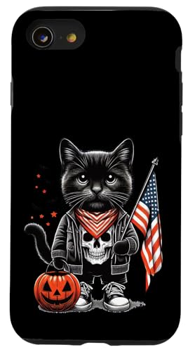 Amerikanische Flagge, patriotische gruselige Halloween-Katze, Unisex, Erwachsene Hülle für iPhone SE (2020) / 7 / 8 von Holy Meow Kitty Cats Apparel.USA