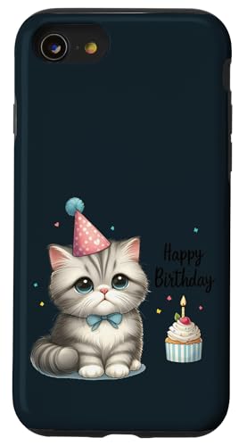 Niedliche Geburtstagsparty Katze – Kitty Party Hut Cupcake Hülle für iPhone SE (2020) / 7 / 8 von Holy Meow Kitty Cats Apparel.USA