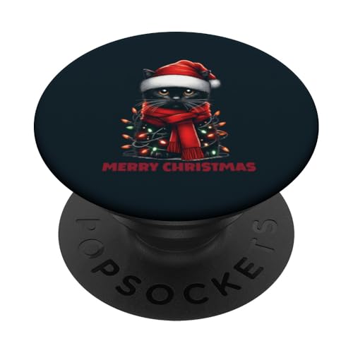 Süße Weihnachtskatze – schwarzes Kätzchen Merry Christmas Cat Mom Dad PopSockets Klebender PopGrip von Holy Meow Kitty Cats Apparel.USA