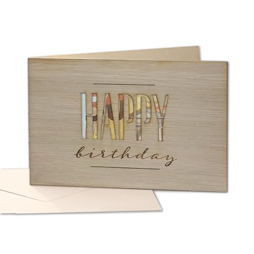 Holzgrußkarten – Happy Birthday Geldgeschenk Karte aus echtem Holz zum Geburtstag - Geburtstagskarte Geldgeschenke Verpackung mit Umschlag, Geldkarte Geburtstag, Geburtstagsgeschenk von Holzgrusskarten.at