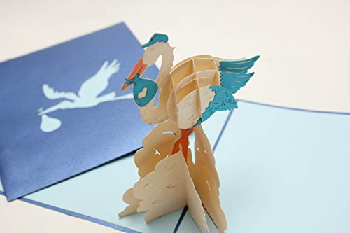 Holzgrußkarten.at 3D Pop-Up Karte"Baby Storch" - einzigartige Grußkarte mit wunderschönen Effekt, bestens geeignet als Postkarte, Glückwunschskarte oder als Geschenk … von Holzgrusskarten.at