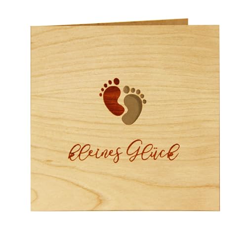 Original Holzgrusskarte - Geburtskarte für besondere Glückwünsche zur Geburt, Motiv "kleines Glück", Kirschholz, Geburtsbillet, Glückwunschkarte, Postkarte, Geschenkkarte für Eltern von Holzgrusskarten.at