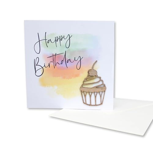 Original Holzgrusskarte - Geburtstagskarte für besondere Glückwünsche zum Geburtstag, Motiv "Cupcake", Geburtstagsbillet, Glückwunschkarte, Postkarte, Geschenkkarte von Holzgrusskarten.at
