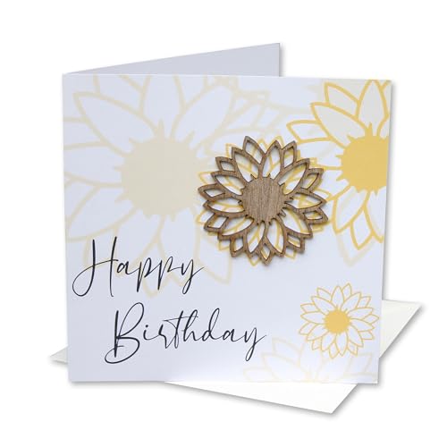 Original Holzgrusskarte - Geburtstagskarte für besondere Glückwünsche zum Geburtstag, Motiv "Sonnenblume", Geburtstagsbillet, Glückwunschkarte, Postkarte, Geschenkkarte von Holzgrusskarten.at
