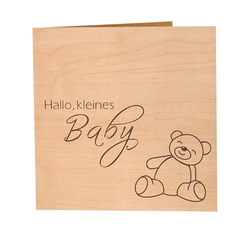 Original Holzgrußkarte - Glückwunschkarte Baby Geburt, Motiv "Hallo, kleines Baby" - 100% Made in Austria, Kirschholz - Karte zur Geburt, Geburtskarte, Geschenk, Grußkarte, Babykarte uvm. von Holzgrusskarten.at