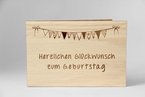Original Holzgrußkarte - Herzlichen Glückwunsch zum Geburtstag - 100% handmade in Österreich, aus Eichenholz gefertigte Geschenkkarte, Geburtstagskarte, Grußkarte, Klappkarte, Postkarte von Holzgrusskarten.at