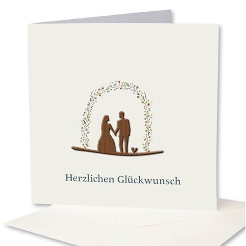 Original Holzgrusskarte - Hochzeitskarte für besondere Glückwünsche zur Hochzeit, Motiv "Brautpaar", Hochzeitsbillet, Glückwunschkarte, Postkarte, Geschenkkarte für Ehepaar von Holzgrusskarten.at