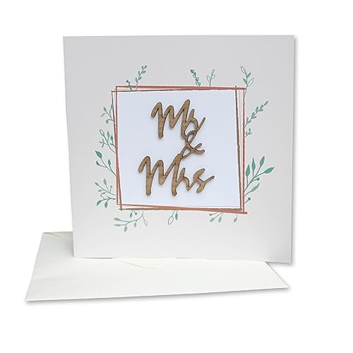 Original Holzgrusskarte - Hochzeitskarte für besondere Glückwünsche zur Hochzeit, Motiv "Mr & Mrs", Hochzeitsbillet, Glückwunschkarte, Postkarte, Geschenkkarte für Ehepaar von Holzgrusskarten.at