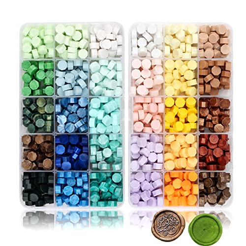 Siegelwachs Perlen Set, 900Pcs Achteckige Siegelwachsperlen Siegellack Perlen, Siegelwachs Bunt Stempelwachs Wachs Siegel Kit für Porto-Briefe Antike Manuskript-Grußkarten Hochzeitseinladung von Holzsammlung