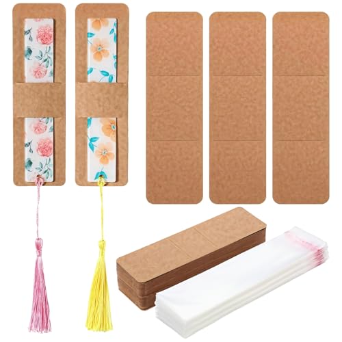200 Stück Lesezeichenhalter-Set, transparente Lesezeichenhüllen mit Karton, wasserdicht, DIY-Lesezeichen-Abdeckungen, Display-Karten, 100 Hüllen, 100 transparente Kunststoffhüllen von Homaisson