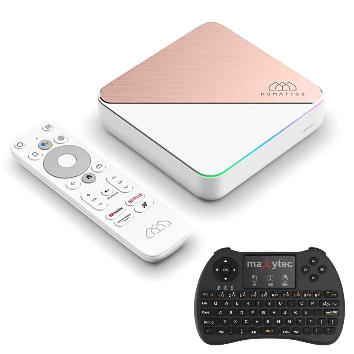 Homatics Box R 4K Plus Android TV Mediaplayer mit Android Tastatur (WiFi 6 Sprachfernbedienung) von Homatics