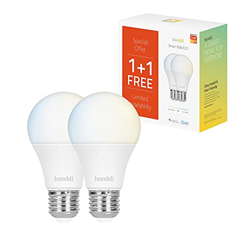 Hombli 2er Pack Smarte LED Glühbirne | E27 Dimmbares Warmweißes bis Kaltweiß Licht | 9W, 800 Lumen | Einfache Installation | Sprachsteuerung | Kompatibel mit Google, Alexa & Siri von Hombli