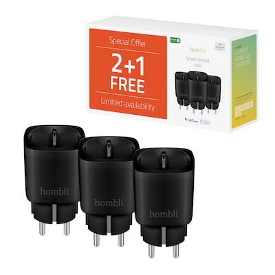 Hombli Smart Plug Steckdose EU schwarz, 3er Pack von Hombli