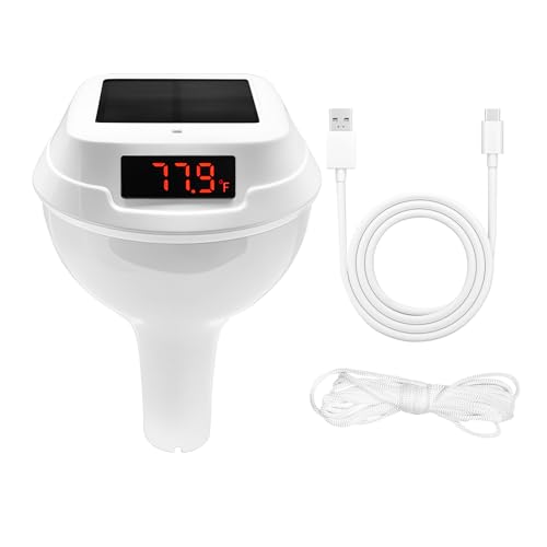 Homcoice Solar Pool Thermometer mit 2200mAh batterie und Typ-C-Anschluss, IP68 wasserdichtes Schwimmende Thermometer mit Abschleppseil, RGB Umgebungslicht, genaue Temperaturüberwachung Wasser von Homcoice
