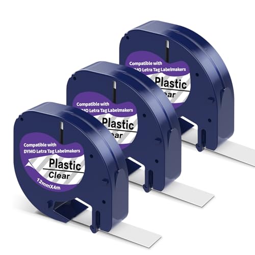 3 X Etikettenband Kompatibel Mit DYMO Letratag 12mm X 4m - Transparente Kunststoffetiketten für LT-100H XR 100T - Schwarz Auf Klar 3 X Etikettenband Kompatibel Mit DYMO Letratag 12mm X 4m - Transparente Kunststoffetiketten für LT-100H XR 100T - Schwarz Auf Klar von Home Colortly