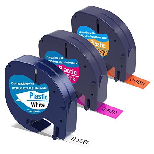 3 x Fluoreszierend Band als Ersatz für Dymo letraTag Plastic Etikettenband Selbstklebendes Etiketten Kompatible für Dymo Letratag LT-110T 100H QX 50 XR XM 2000 von Home Colortly