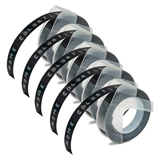 Kompatibel Prägegerät Etiketten als Ersatz für Dymo Prägeband 9mm x 3m Selbstklebendes Vinyl Etikettenband Arbeiten für Dymo Omega Junior etikettiergerät prägegerät, Weiß auf Schwarz, 5 Stück/Packung von Home Colortly