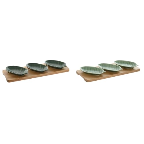 Home ESPRIT Aperitif-Set, Grün, Dunkelgrün, Bambus, tropisches Porzellan, 4-teilig, 28,4 x 10,5 x 3 cm (2 Stück) von Home ESPRIT