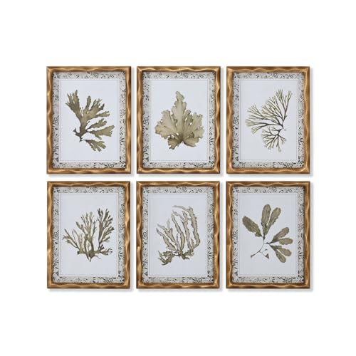 Home ESPRIT Bild Grün Beige Gold Botanische Pflanzen 28 x 2,8 x 36 cm (6 Stück) von Home ESPRIT