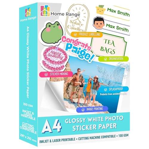Home Range 500 Blatt A4 Glänzendes Foto Aufkleber Papier Selbstklebend Inkjet & Laser Bedruckbar Spritzwassergeschützte Etiketten für Basteln, Abziehbilder & Beschilderung Home Range 500 Blatt A4 Glänzendes Foto Aufkleber Papier Selbstklebend Inkjet & Laser Bedruckbar Spritzwassergeschützte Etiketten für Basteln, Abziehbilder & Beschilderung von Home Range
