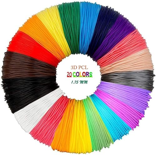 HomeDejavu 3D Stift PCL Filamente 1.75 mm, 20 unterschiedliche Farben, 1,75 mm PCL-Filament-Nachfüllungen für 3D-Drucker, Niedrige Temperatur, Biologisch abbaubar, Geruchsneutral, 20er Pack je 5m von HomeDejavu