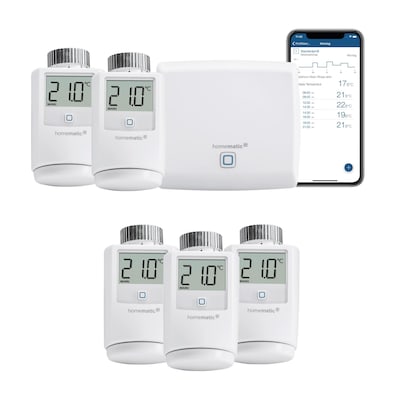 Homematic IP Starter Set Smarte Heizung • 5xThermostat HMIP-eTRV/2 • Access Point Homematic IP Starter Set Smarte Heizung • 5xThermostat HMIP-eTRV/2 • Access Point von Homematic IP