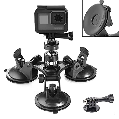 Homeet Super Auto Saugnapfhalterung Kamera Saugnapf Stativ Action Kamera Saugnapf 1/4'' Kugelkopf 360 Grad Drehende für Kamera Camcorder Saugnapfhalter von Homeet