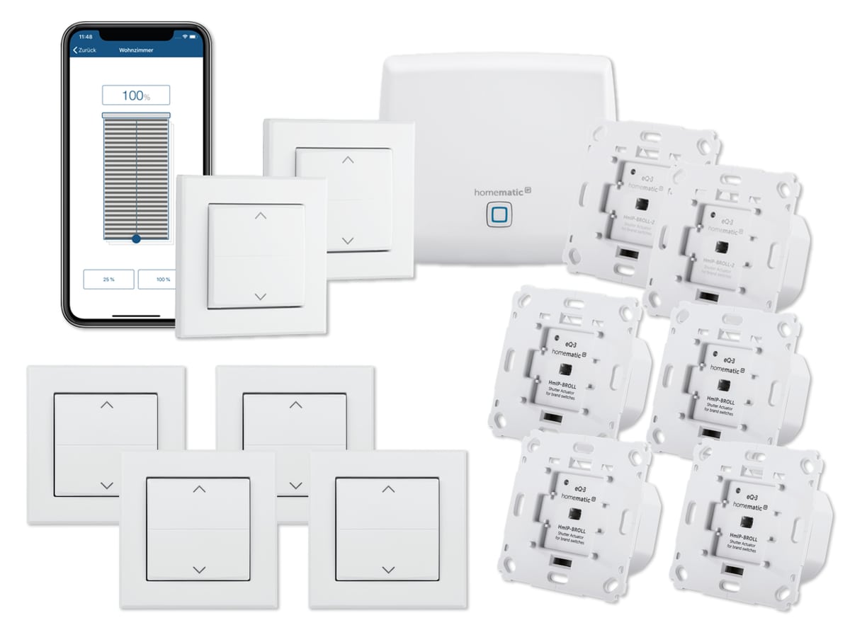 HOMEMATIC IP Starterset Beschattung +4x Rollladenaktor + 4x Wippe von Homematic IP