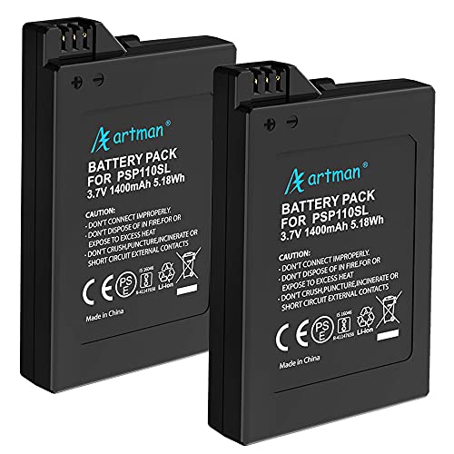 Artman PSP-S110 Akku,1400mAh Ersatz PSP 2000 Akku PSP 3000 Akku kompatibel mit Sony PSP Slim & Lite (PSP-2000 /PSP-2004) /PSP Brite (PSP-3000 /PSP-3004) PSP-S110 Ersatzakku (2 Pack) von Homesuit
