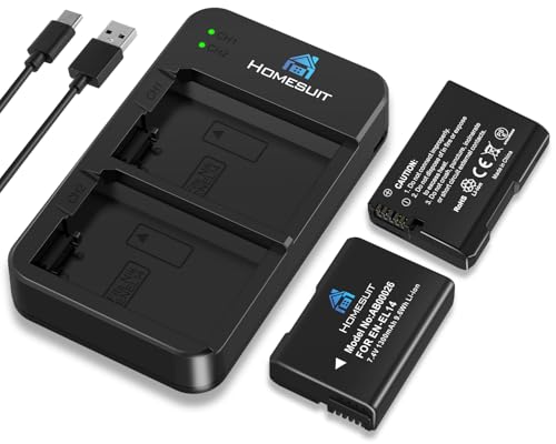 Homesuit EN-EL14 EN-EL14a Akku 1300mAh und USB LED Dual Ladegerätsatz für Nikon D5600 D3300 D3500 D5100 D5500 D3100 D3200 D5200 D5300 Coolpix P7000 P7100 P7200 P7700 P7800 (2er-Pack) von Homesuit