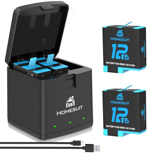 Homesuit Hero 12/11/10/9 Akku 1800mAh und 3-Kanal LED USB Ladegerät für Gopro (2er-Pack) von Homesuit