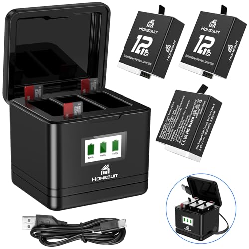 Homesuit Hero 12/11/10/9 Akku 1800mAh und 3-Kanal LCD USB für Gopro Hero 12/Gopro Hero 11/Gopro Hero 10/Gopro Hero 9 (3er-Pack) von Homesuit