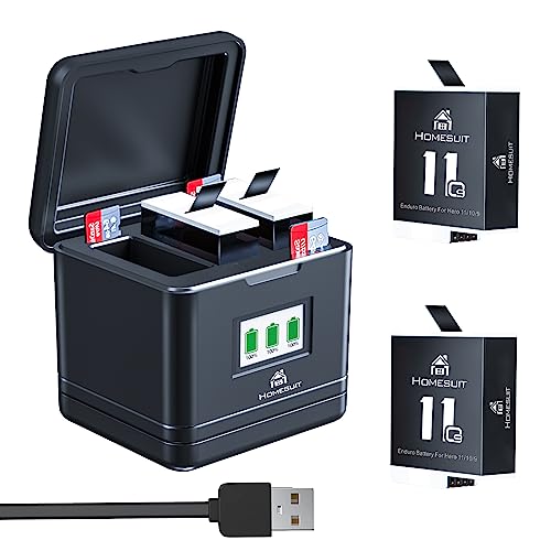 Homesuit Hero 12/11/10/9 Akku 1800mAh und 3-Kanal LCD USB für Gopro Hero 12/Gopro Hero 11/Gopro Hero 10/Gopro Hero 9 (2er-Pack) von Homesuit
