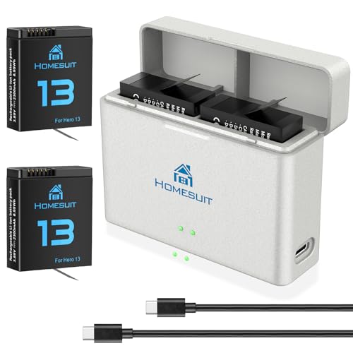 Homesuit Hero 13 Akku 2300mAh und Doppelte Aufladung USB LED Ladegerät Kit für GoPro Hero 13 Black Enduro Wiederaufladbarer Akku mit Typ-C PD3.0 (2er-Pack) von Homesuit