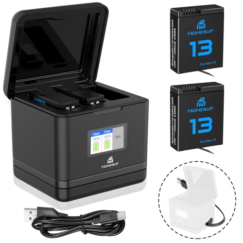 Homesuit Hero 13 Akku 2300mAh und LCD 3-Kanal USB Speicherladegerät für GoPro Hero 13 Black Enduro Wiederaufladbarer Akku mit Typ-C PD3.0 (2er-Pack) von Homesuit