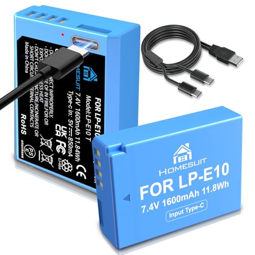 Homesuit LP-E10 Akku 1600mAh und 2-in-1 USB-C Ladekabel für Canon EOS Rebel T3/T5/T6/T7/T100,Kiss X50/X70/X80/X90,EOS 1100D/1200D/1300D/1500D/2000D/3000D/4000D Kameras mit Aufbewahrungsbox (2er-Pack) Homesuit LP-E10 Akku 1600mAh und 2-in-1 USB-C Ladekabel für Canon EOS Rebel T3/T5/T6/T7/T100,Kiss X50/X70/X80/X90,EOS 1100D/1200D/1300D/1500D/2000D/3000D/4000D Kameras mit Aufbewahrungsbox (2er-Pack) von Homesuit