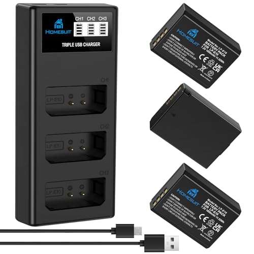 Homesuit LP-E10 Akku 1600mAh und LCD Ladegerät für Canon EOS 1100D, EOS 1200D, EOS 1300D, EOS 2000D, EOS Rebel T3, T5, T6, T7, Kiss X50, Kiss X70 Kameras(3er-Pack) von Homesuit