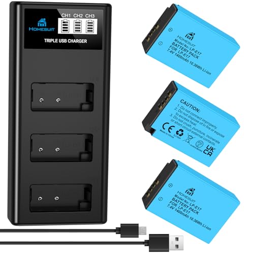 Homesuit LP-E17 Akku 1400mAh und USB LCD Ladegerät Kit für Canon Rebel SL3 SL2 T8i T7i T6i T6s EOS R10 RP M3 M5 M6 200D 77D 750D 760D 800D 8000D (3er-Pack) Homesuit LP-E17 Akku 1400mAh und USB LCD Ladegerät Kit für Canon Rebel SL3 SL2 T8i T7i T6i T6s EOS R10 RP M3 M5 M6 200D 77D 750D 760D 800D 8000D (3er-Pack) von Homesuit