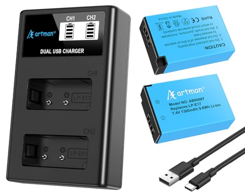 Artman LP-E17 Akku 1300mAh und LCD Dual USB Ladegerät Kompatibel mit Canon EOS R100 R50 R10 R8 RP Rebel SL3 SL2 T8i T7i T6i T6s EOS M3 M5 M6 EOS 200D 250D 77D 750D 760D 800D 8000D Kamera (2er-Pack) von Homesuit