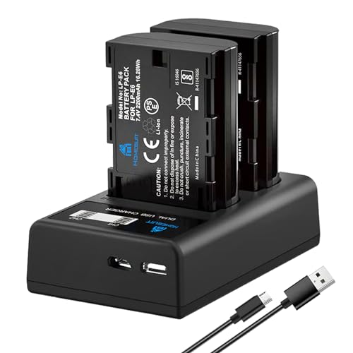 Homesuit LP-E6 / LP-E6N Akku und USB LCD Dual Ladegerät Kit für Canon 5D Mark II III IV, 5Ds, 6D, 70D, 80D und mehr (2er-Pack 2200mAh, Vielseitige Lademöglichkeit mit USB) von Homesuit