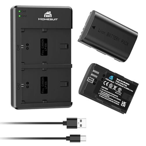 Homesuit LP-E6 LP-E6N Akku 2200mAh und USB LED Dual Ladegerät für Canon EOS 5D Mark IV, 5D Mark II, 5D Mark III, 6D Mark II, 7D Mark II, 60D, 60Da, 70D, 80D, 90D und mehr (2er-Pack) von Homesuit