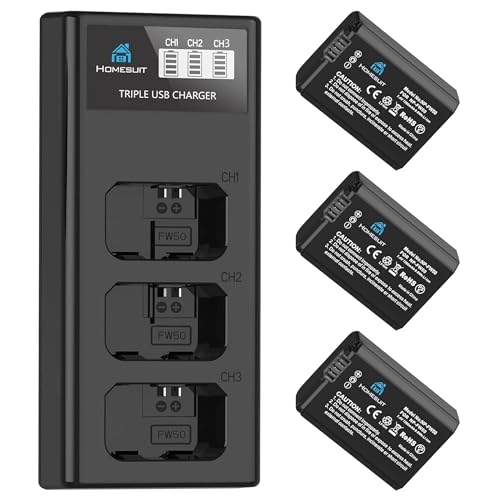 Homesuit NP-FW50 Akku 1300mAh und LCD Ladegerät Kit für Sony Alpha A6000 A6300 A6400 A6500 ZV-E10 7RM2 A7SM2 A7M2 A7 II A7R II A7S II A55 A5000 A5100 A3000 RX10 II III IV NEX-3/5/6/7 NEX-F3 Kamera von Homesuit