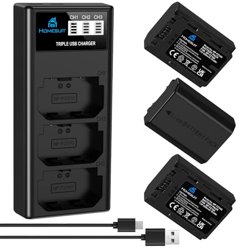 Homesuit NP-FZ100 Akku 2500mAh und LCD Ladegerät für Sony ZV-E1, FX3, FX30, A7RIII/V/IV, A7SIII/A7III/IV, A7C, Sony A6600/A6700, Sony Alpha A1/9/A9II/A9III/9R/A9R/9S Kameras (3er-Pack) von Homesuit