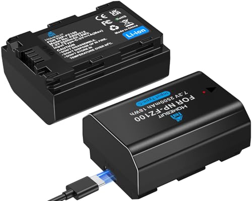 Homesuit NP-FZ100 Akku 2500mAh und 2-in-1 Typ-C Ladekabel Direktladefähige für Sony ZV-E1 FX3 FX30 A7RIII V IV A7SIII A7III IV A7C A6600 A6700 A1 A9 A9II A9III 9R 9R II 9S Kameras (2er-Pack) von Homesuit