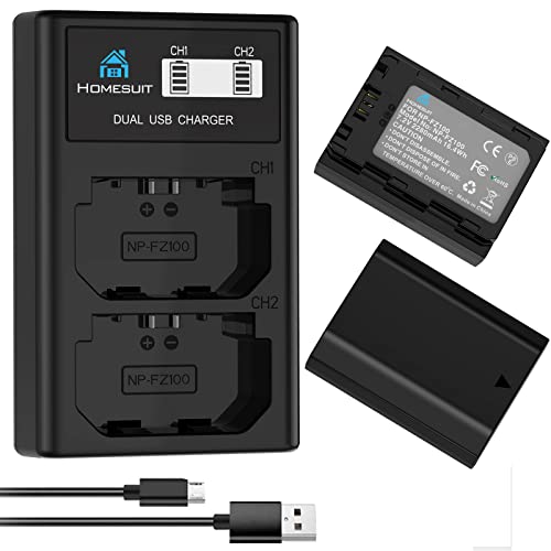 Homesuit NP-FZ100 Akku 2280mAh und Dual LCD Ladegerät für Sony ZV-E1 FX3 FX30 A7RIII A7RV A7RIV A7SIII A7III A7IV A7C A6600 A6700 Alpha A1 A9 A9II A9III 9R A9R 9S Kameras (2er-Pack) von Homesuit