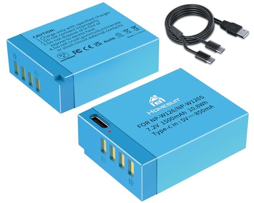 Homesuit NP-W126 Akku 1500mAh und USB-C Ladekabel für Fujifilm XT30II XT30 XT20 XT10 X100V X100VI X100F X-T3 X-T2 X-T1 XA1 XA2 XA3 X-E3 X-E2 X-E1 X-H1 X-M1 Xpro3 X-Pro2 X-Pro1 (2er-Pack) von Homesuit