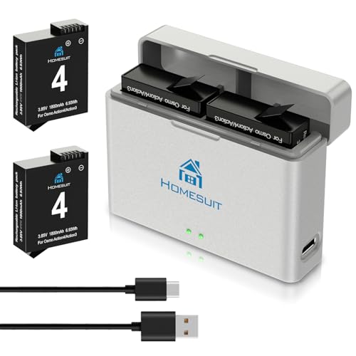 Homesuit Osmo Action 4 3 Akku 1800mAh und Dual USB LED Ladegerät Kit für DJI Osmo Action 4 / DJI Osmo Action 3 (2er-Pack) von Homesuit